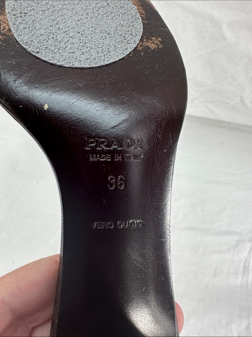 Vintage Prada Leather Mules Kitten Heel Sz 36 US 6 Brown/Tan Slip On Sandals - Picture 5 of 12